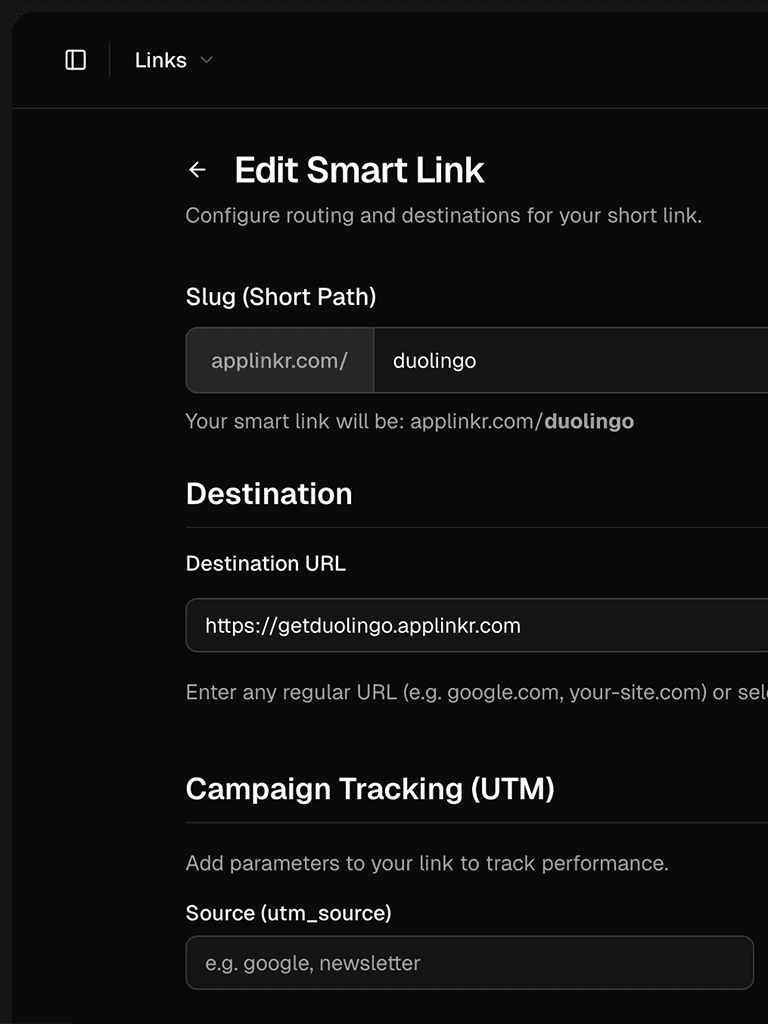 Branded short links to track everything — applinkr.com